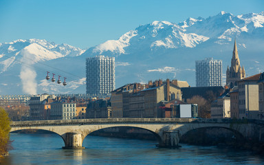 Cable car is transportation landmark of Grenoble in France
