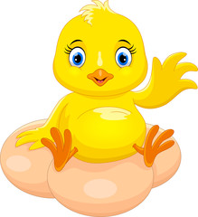 Cute chick cartoon waving