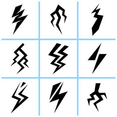 Lightning thunderbolt signs set. Vector illustration