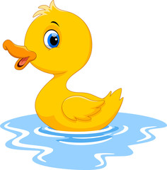 Cute cartoon duck swimming