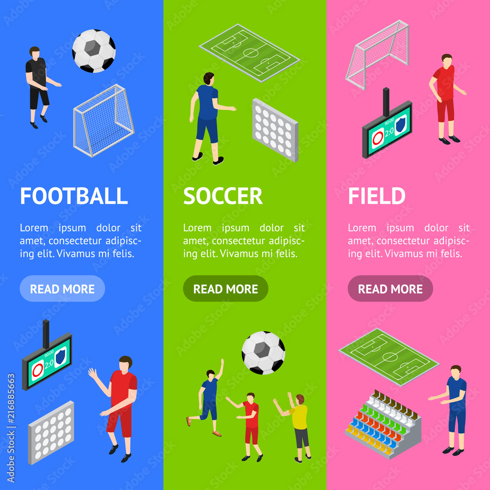 Wall mural Soccer Competition Banner Vecrtical Set Isometric View. Vector