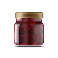 Realistic Detailed 3d Strawberry Jam Glass Jar. Vector