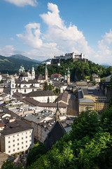 Salzburg panorama during summer time, Salzburg, Austria, vertical