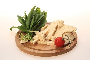 Closeup of some pieces of yellow cheese