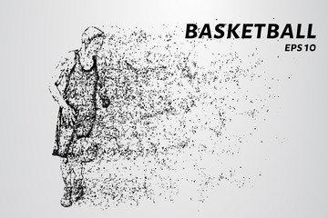 Fototapeta na wymiar Basketball player leads the ball. Sports illustration in point style. Basketball player of the particles.