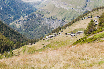Zermatt, Findeln, Findelbach, Weiler, Findelschlucht, Sunnegga, Wanderweg, Bergwiesen,...