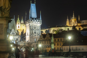 Fototapeta premium Lesser Quarter from Charles Bridge at night
