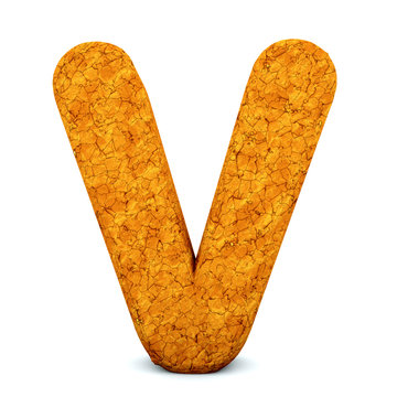 Letter V, font soil drought cracked, dry mud alphabet, path save.