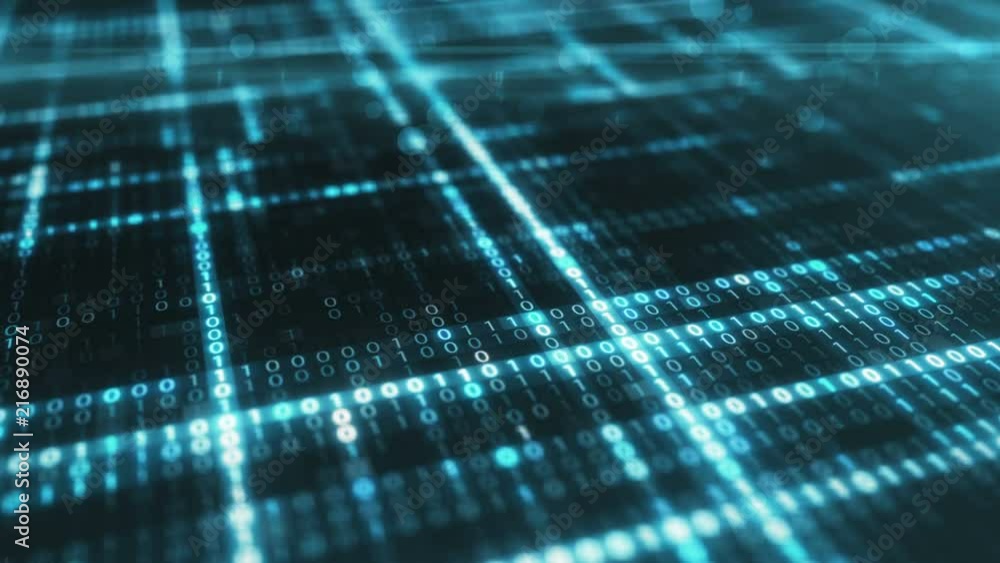 Poster abstract blue futuristic background of information technology binary digital data code seamless loop