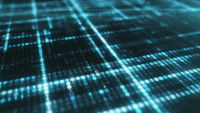 Abstract blue futuristic background of information technology binary digital data code seamless loop animation