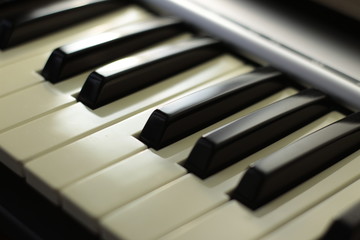 Fototapeta na wymiar Close up of a piano keyboard (professional equipment) Concept: Music, studio, project, art