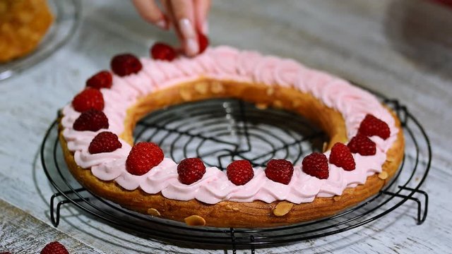 Preparation homemade choux pastry cake Paris Brest