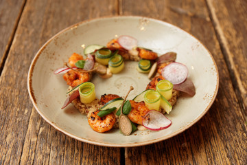 Obraz na płótnie Canvas Appetizer with shrimps and quinoa