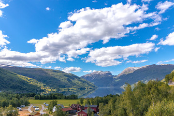 Fototapeta na wymiar Norway mountain valley landscape and camping site 