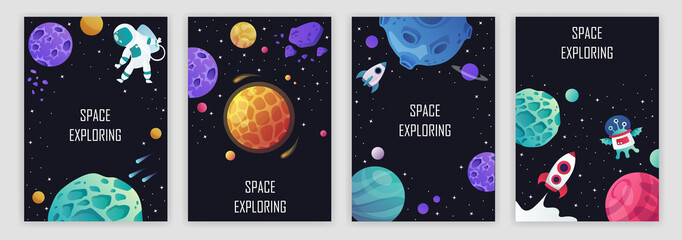 set of banner templates. science. universe. space. space trip. design. vector illustration - obrazy, fototapety, plakaty