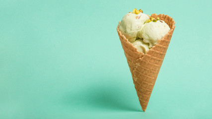 mint pistachio ice cream, on mint background