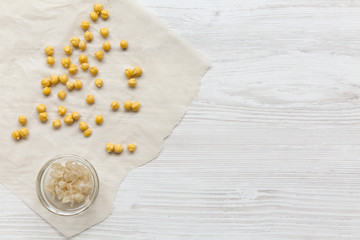 Peeled chickpeas for cooking hummus, top view. Copy space.