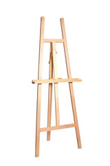 Wooden easel for artists. Stand for a picture. On white background, isolated. Art, creativity, hobby, job and creative occupation concept