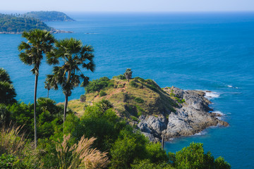 view from the cape Promthep at the palms and sea