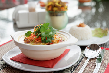 Curry dish on restaurant table