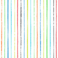 Colorful hand drawn mixed media striped seamless pattern on white background.
