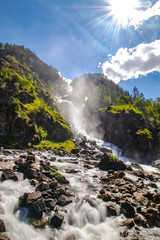Latefossen waterfall in Norway at sunny summer day