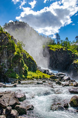 Latefossen waterfall in Norway at sunny summer day