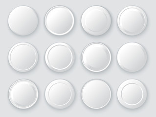 White circles. Abstract disk frames. Set of round buttons