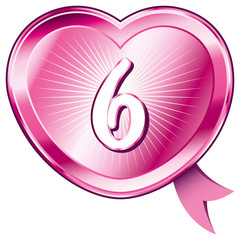 Pink shiny heart and number 6.