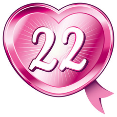 Pink shiny heart and number 22.