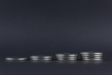 copy spaсe,  Coins laid out in a row, one-on-one in ascending order