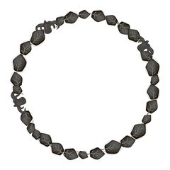 Black wreath of leaves and flowers vector isolated object on white background.