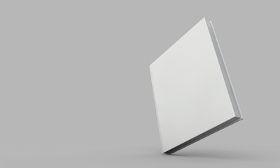 Hardback book cover mockup. White book on a grey background. 3D Rendering