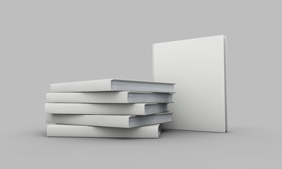 Hardback book cover mockup. White book on a grey background. 3D Rendering