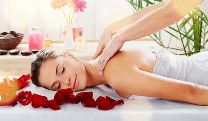 Printed roller blinds Beautiful young woman relaxing with massage