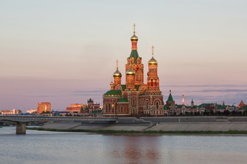 Obraz premium Yoshkar Ola city. Mari El, Russia.Cathedral of the Annunciation of the Blessed Virgin Mary on sunrise