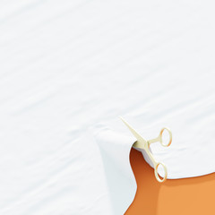 Scissors cutting an infinite surface, original 3d rendering