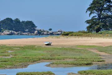 Paysage de la côte de granit rose entre Trégastel et Ploumanach en Bretagne