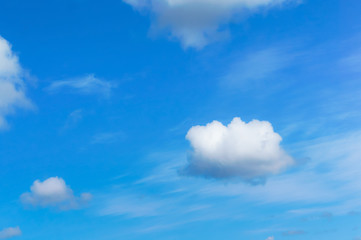 Blue sky and white clouds. White clouds on blue background.