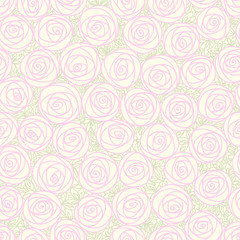 Floral seamless pattern with pink flowers. Doodle hand drawn line art design element.