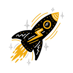 Cosmos print. Black vector illustration. Nursery poster