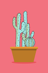 Hand drawing cactus with minimal nature neon style colored
