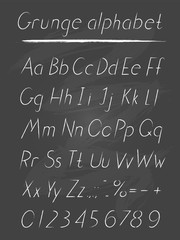 Vector hand drawn alphabet in style grung. Italic type.