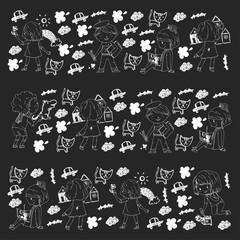 Obraz premium Children painting. School and kindergarten kids creative class. Education, play and grow together. Boys and girls drawing by pen and pencils. Playground.