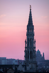 Obraz premium Pink and blue sunset in Brussels, Belgium, over the Grand-Place