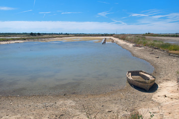 Ile de Ré salt lake with boat