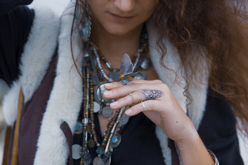 beautiful young hippie woman close up portrait with boho jewellery © zolotareva_elina