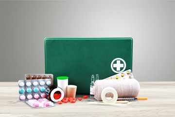 First aid kit with medical supplies