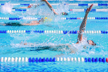 Backstroke swimmers in a race