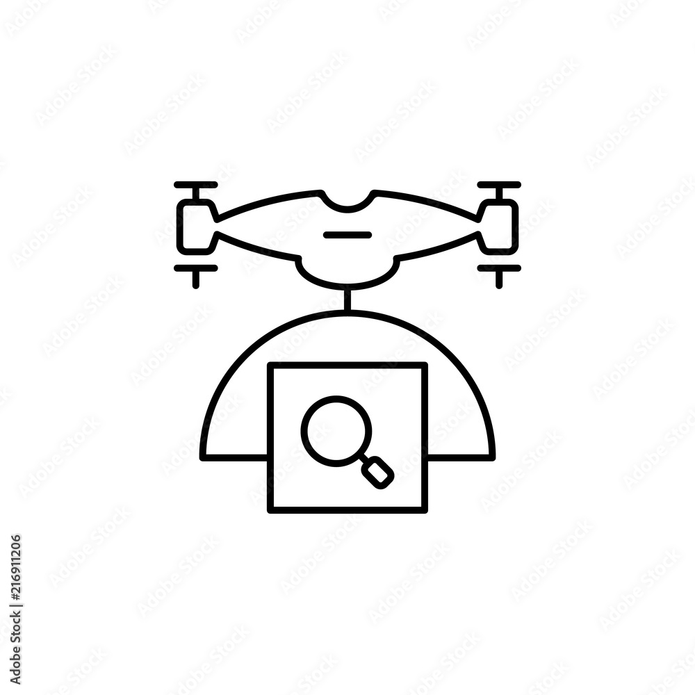 Poster drone with parcel icon. element of drones for mobile concept and web apps illustration. thin line ic